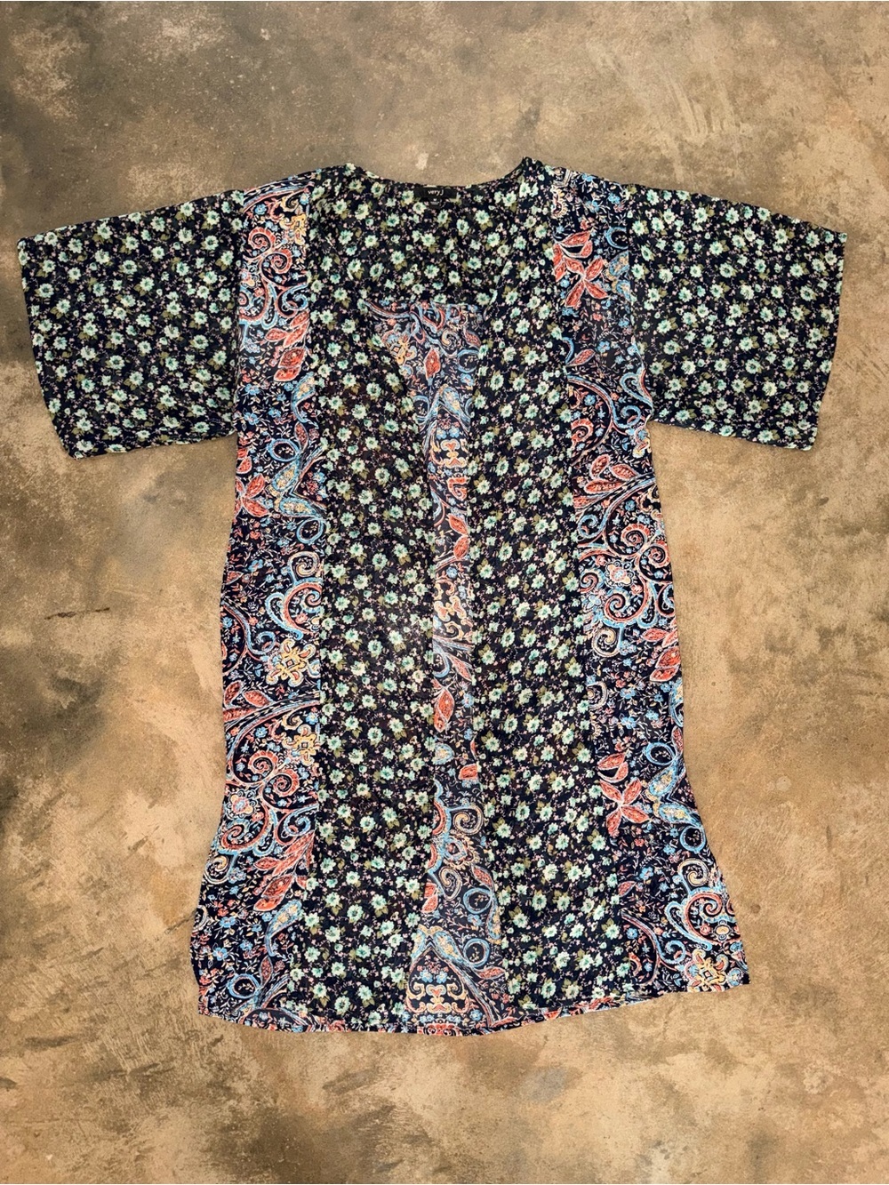 Very J Floral Paisley Open Front Kimono Cover Up Size Medium